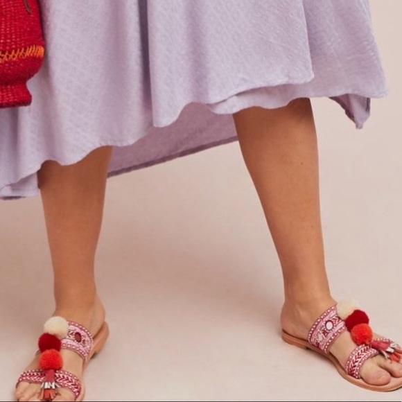 Anthropologies Anti Batik Pom Pom sandals FIRM - Picture 8 of 9